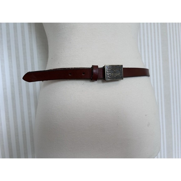 Vintage Levis Strauss USA Skinny Thin Brown Leather Belt Size Large - Picture 3 of 7